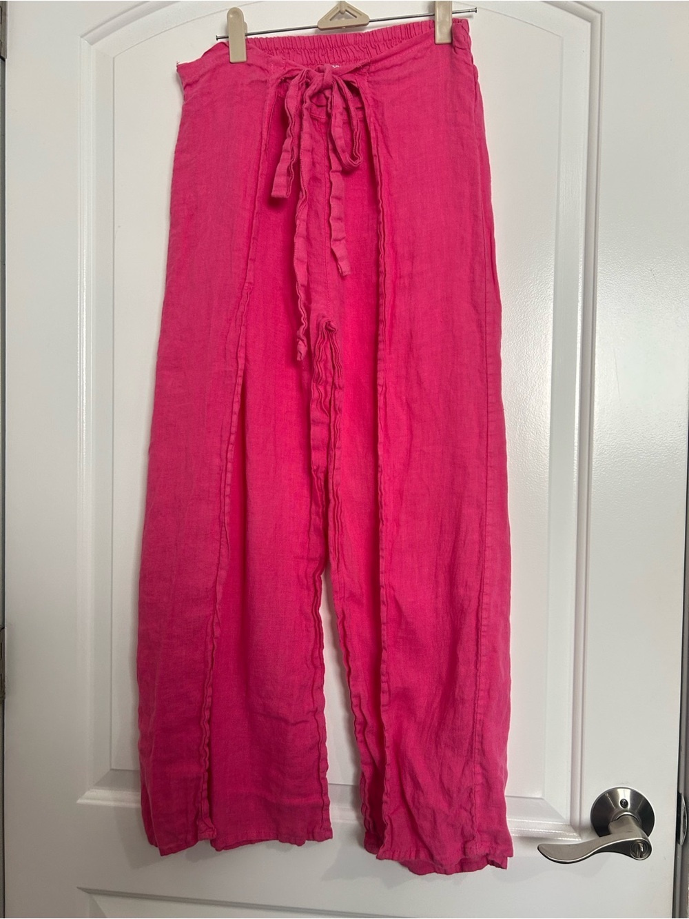 Pure Linen 100% Linen Pink Wide-Leg Pants Side Slit Size S beach boho vacation